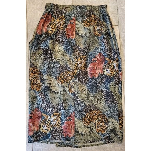 Vtg 100% Silk Dark Jungle Cheetah Faux Wrap Maxi Skirt The Avenue Sz 14 - Picture 6 of 8